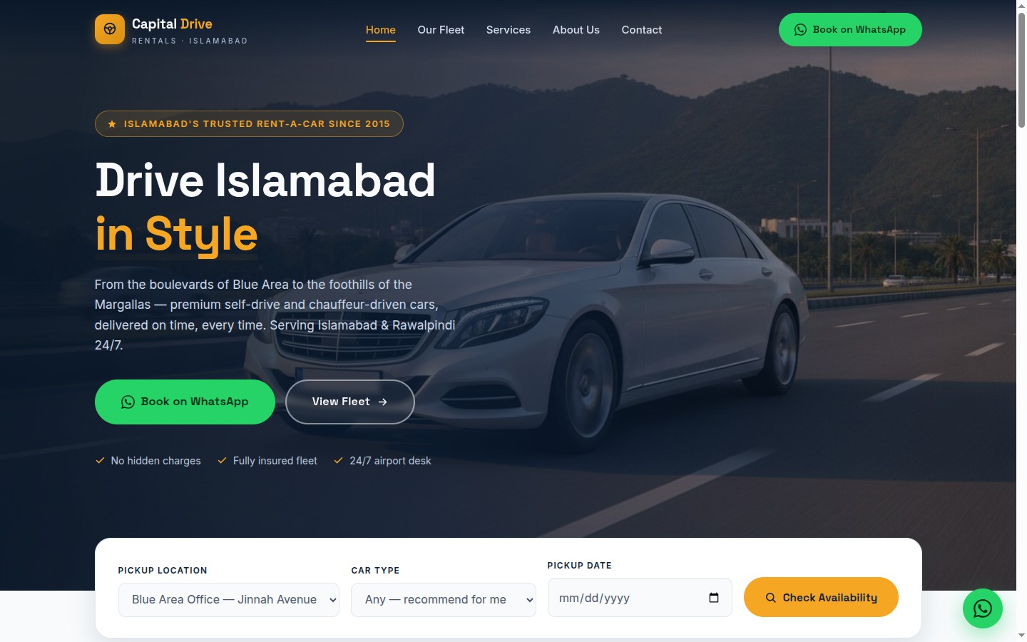Car rental website design example by Ali Digital Marketing — Capital Drive Rentals