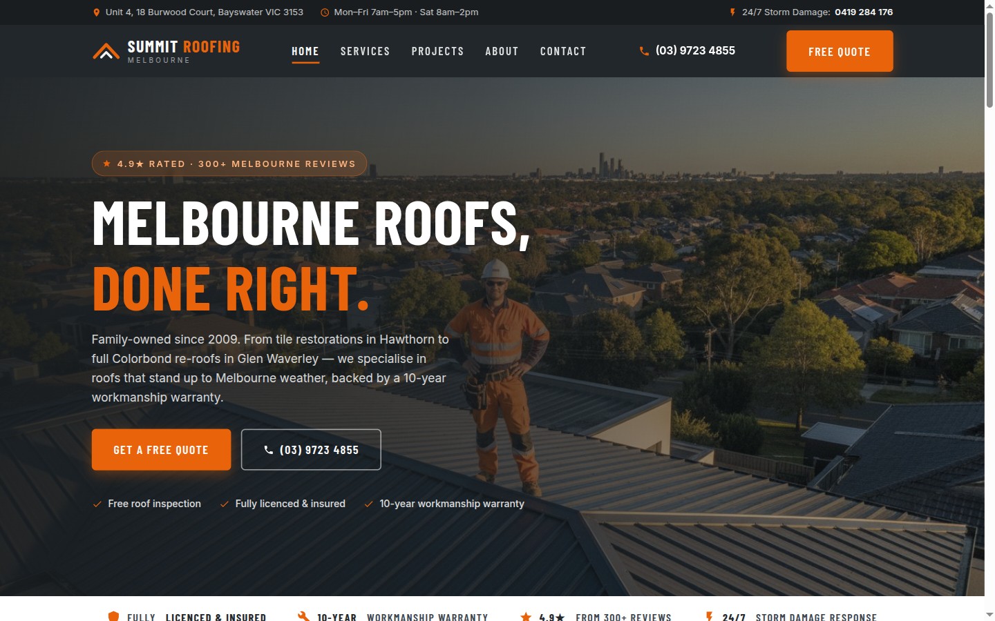 Roofing company website design example by Ali Digital Marketing — Summit Roofing Melbourne