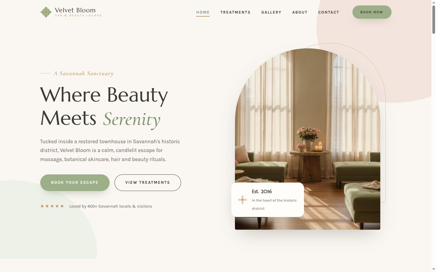 Spa and salon website design example by Ali Digital Marketing — Velvet Bloom Spa